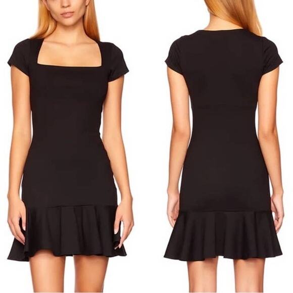 NWT Susana Monaco x Revolve Black Square Neck Ruffle Bottom Mini Dress Size S - Picture 2 of 8